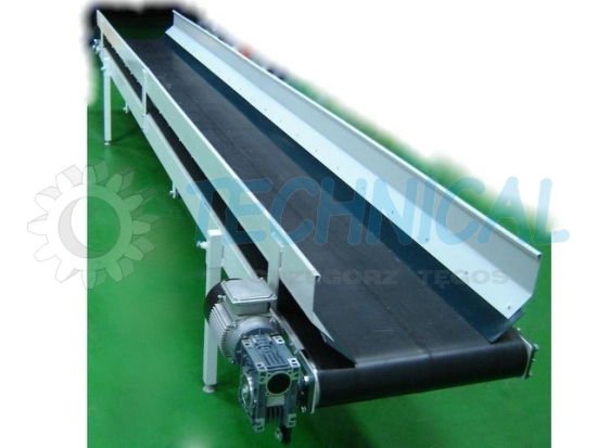 Przenośnik transportujący taśmowy poziomy z taśmą gumową i burtami